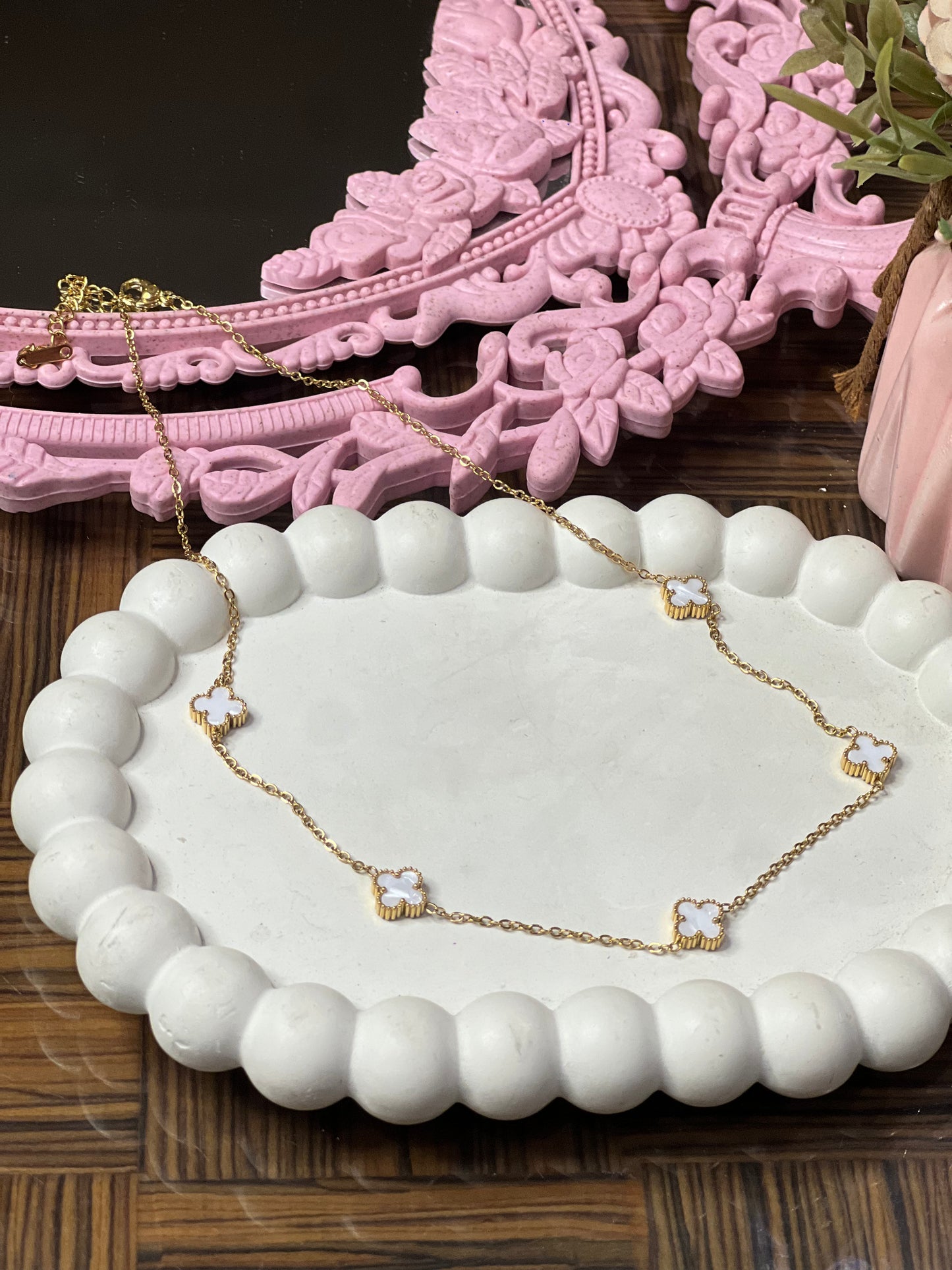 Mini White Clover Necklace