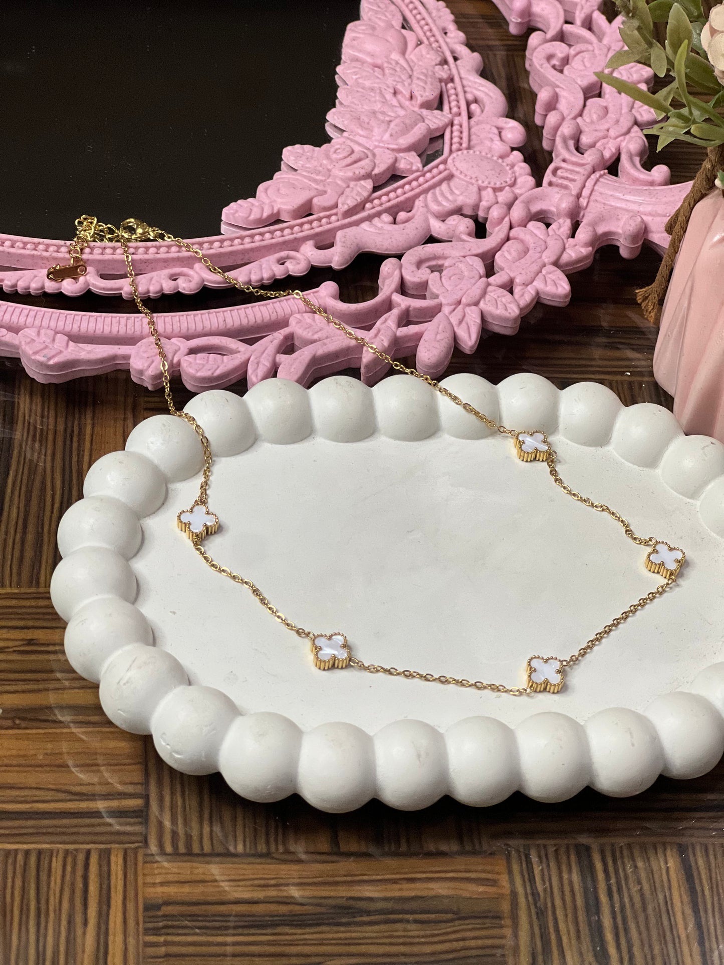 Mini White Clover Necklace