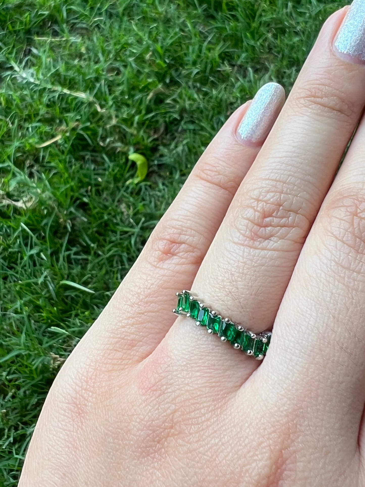 Silver Lined Green Ring
