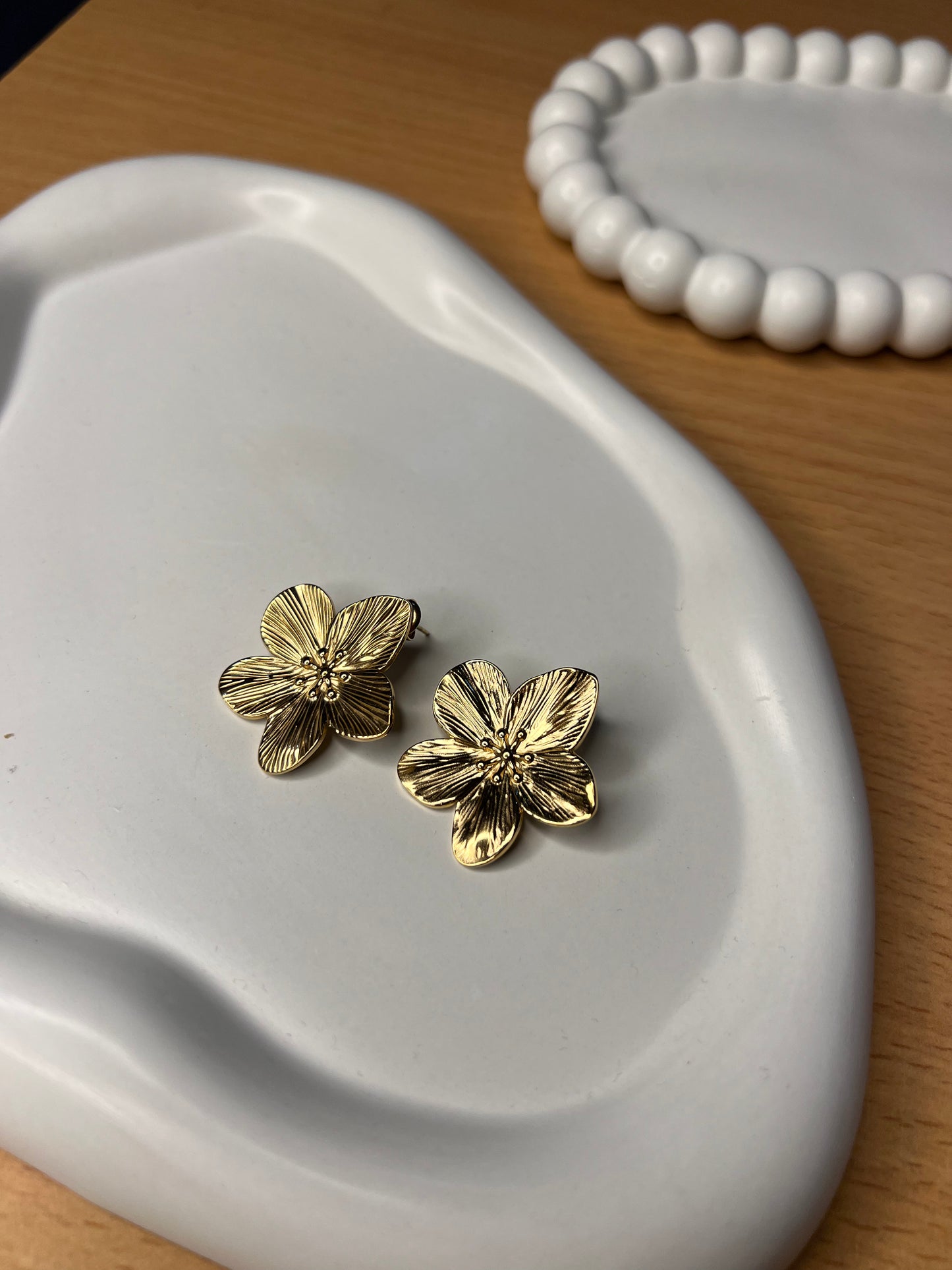 Textured Flower Gold Earrings