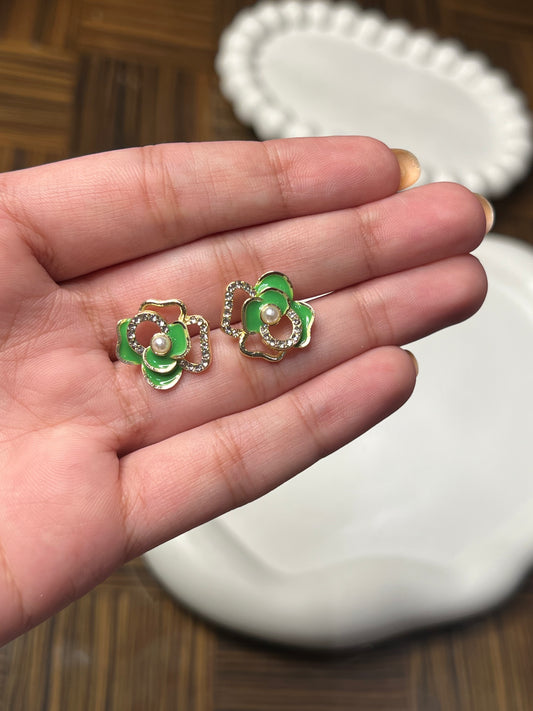 Green Rose Earrings